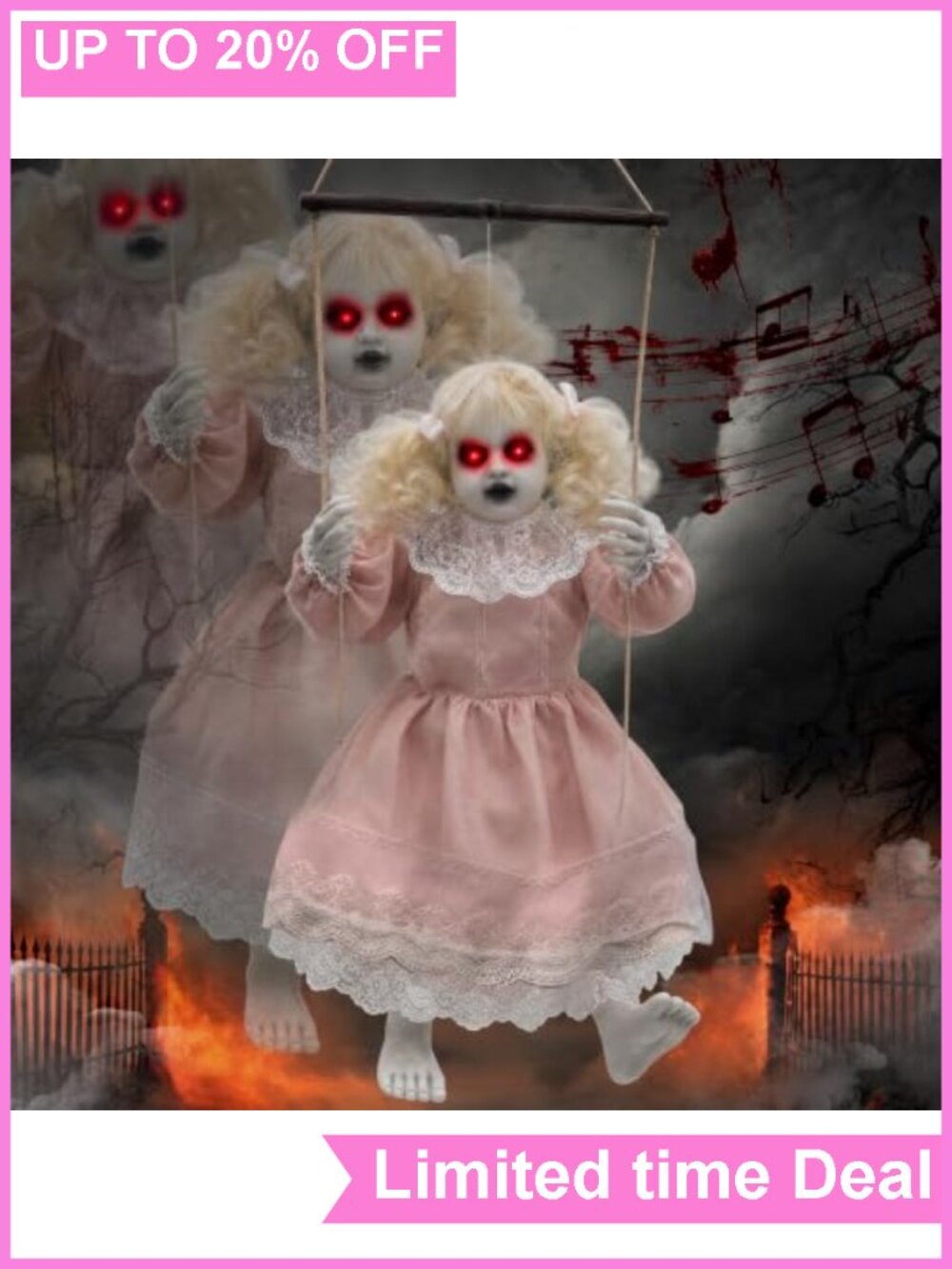 Halloween Animatronic Hanging Swinging Girl Lighted Eyes Creepy Sounds Prop - Picture 2 of 6